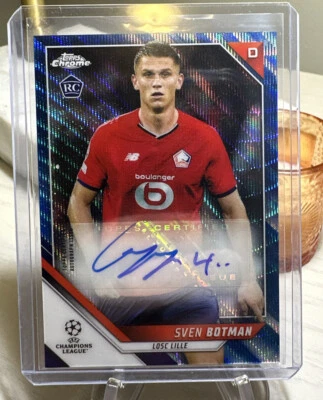 2021/22 Topps Chrome UEFA Blue Wave Refractor Sven Botman Auto Rc (31/75)  - Image 1 of 2