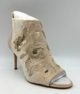 Imagine by Vince Camuto Beige Embroidered Velvet Ankle Boots 9.5 Heels Peep Toe