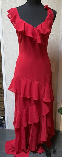 Abito formale Lulu's senza maniche lunghezza intera rosso San Valentino taglia S volant indossato 1 volta