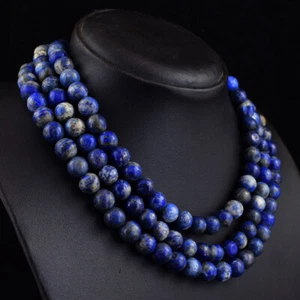 968 Cts Natural 3 Strand Blue Lapis Lazuli Round Shape Beads Necklace JK-17E371 - Picture 1 of 3