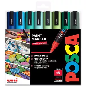 Uni-Ball POSCA PC-5M Farbmarkerstifte - Blaugrüntöne - 8 Stifte in Geschenkbox - Bild 1 von 5