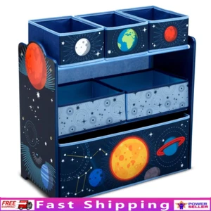 Space Adventures Toy Organizer W/ 6 Bins Reusable Stickers Kids Room Storage New - Picture 1 of 7