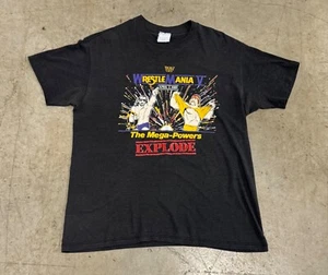 Vintage 80s WRESTLE MANIA 5 EXPLODE THE MEGA - POWERS  T shirt size LAGER WWF - Picture 1 of 8