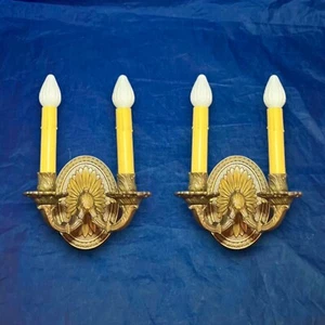 Pair Brass Sconces Two Arm Fixtures Candelabra 63E - Picture 1 of 5