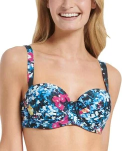 Calvin Klein Women BlackMulti Printed Balconette Ruched Underwire Bikini Size XS - Picture 1 of 1