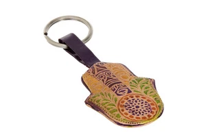 Key Holder, Key Chain, Key Ring, Hamsah Shape, colorful Tooled Leather * - Picture 1 of 1