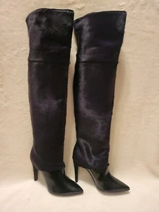 PIERRE HARDY Botas Altas Pelo de Poni y Cuero Negro Talla 36.5 Stiletto Tacones 4.5"h - Imagen 1 de 14