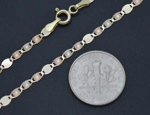 Real 10k Tricolor Solid Gold Valentino Anklet Bracelet 1.4 gr 2.8mm 10'' - Picture 1 of 5