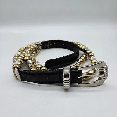 VTG Express Compagnie Internationale Women's Belt M Black Gold Silver Beaded - Image 1 of 4