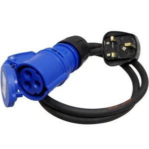 1m 16 Amp Coupler to 13A Mains Plug Bouncy Castle Adaptor Lead with Rubber Cable - Picture 1 of 4