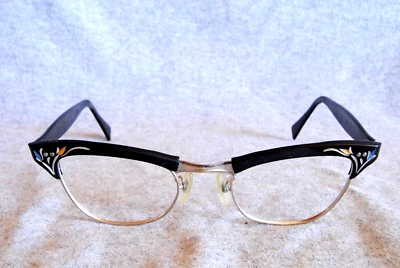 Monturas de gafas ópticas americanas vintage ojo de gato negro 46-22-5-1/2 Foto 1 de 4