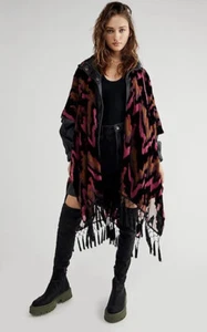 NEU $ 98 Free People tropfender Samt Burnout Kimono Fransen rosa schwarz braun - Bild 1 von 5