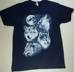 VTG Delta Men's M Moon Wolves Wolf Howling Blue Graphic T-shirt - Picture 1 of 9