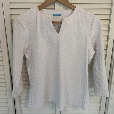 Топ женский J. McLaughlin белая ткань Catalina рукав 3/4 вырез M эластичный - Изображение 1 из 4