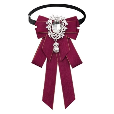 Gravatas borboleta femininas ajustáveis pré-amarradas strass Borgonha - Imagem 1 de 4