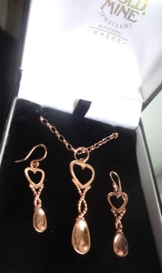 Clogau Gold Anhänger Ohrringe Set Welsh LOVESPOON 9ct ROSE hm 1992 RAR FRÜH - Bild 1 von 13