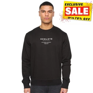 Henleys Henstack Hombre Sudadera Cuello Redondo Diario Informal Polar Negro - Picture 1 of 5