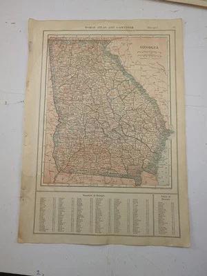 1917 Vintage GEORGIA Color State Map Gallery Wall Decor Authentic 15"x10-3/4" - Image 1 of 3