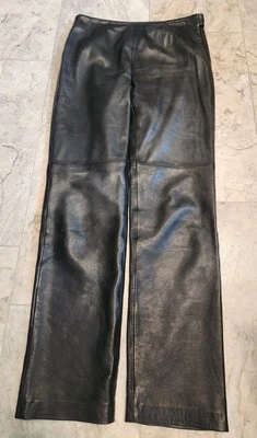 Vintage Hugo Buscati Leather Pants Womens Slim Leg Black Size 2 Petite  - Image 1 of 4