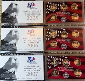 2005, 2006, 2007 US Mint State Quarters Silver Proof Sets - 15 STATES - Picture 1 of 4