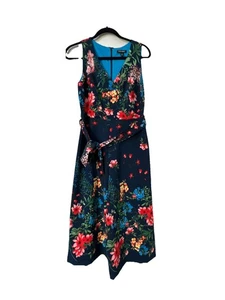 Roz & Ali Dressbarn Damen Blau Blumen Strampler Overall Cropped Gr. 4P Stretch - Bild 1 von 7