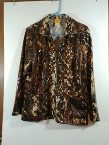 Ruby Road Women's Snake Print Sequined Front Zip Jacket, Size 8, #2947 - Picture 1 of 7