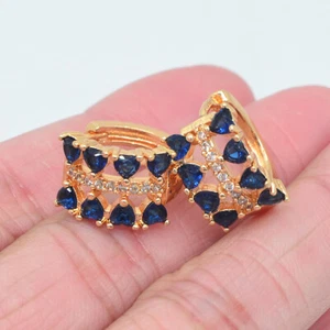 18K Yellow Gold Filled Women Fashion Heart Blue Mystic Topaz Huggie Earrings - Picture 1 of 21