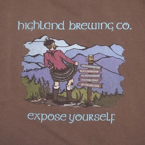 Highland Brewing Co Asheville Expose Yourself T Shirt Mens Large Brown Short Slv - Picture 1 of 7
