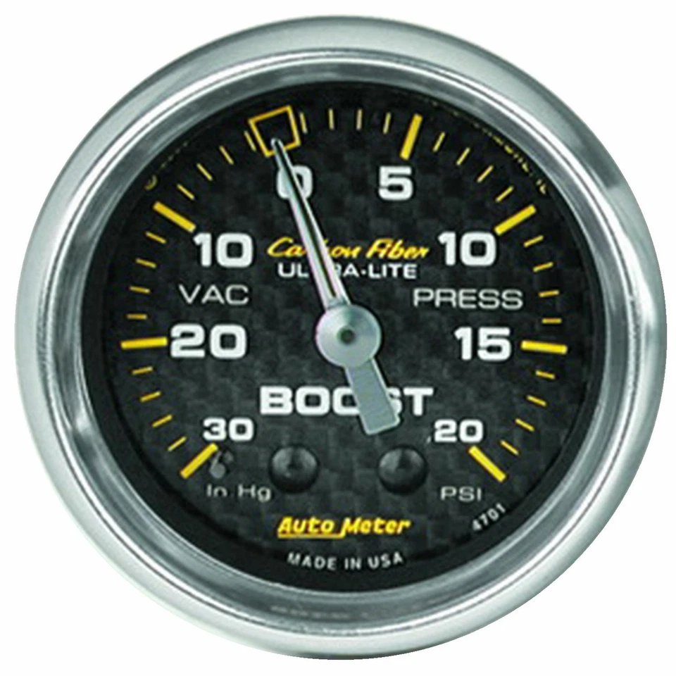 Autometer 4701 Carbon Fiber 52mm 20 PSI Mechanical Boost Gauge - Image 1 of 1