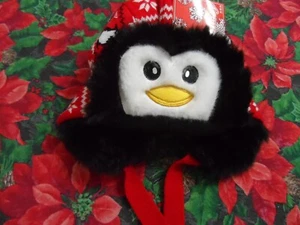 NWT ABG Youth Kids to Adult Small Trapper Hat Red Penguin Acrylic Faux Fur Trim - Picture 1 of 12