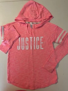 Girls pink Justice long sleeve shirt hooded size 8  - Picture 1 of 3