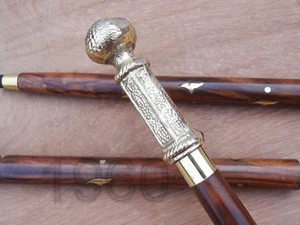 Bastone da passeggio vittoriano manico ottone legno bastone antico vintage design regalo - Foto 1 di 5