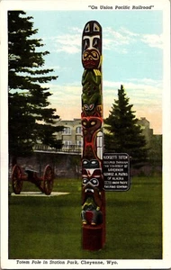 Postkarte Totempfahl Station Park Cheyenne Wyoming Leinen unbesendet - Bild 1 von 2