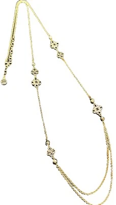 Collar Vera Bradley Largo Tono Dorado Piedras Transparentes Piedras Rojas Cadena Tren Foto 1 de 4