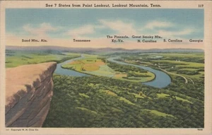 c1940s 7 States Point Lookout Mountain Tennessee Leinen Postkarte C864 - Bild 1 von 2
