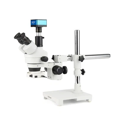 AmScope 7X-45X Trinocular Stereo Boom Microscope+4K 8MP HDMI Camera+80 LED Light - Image 1 of 4