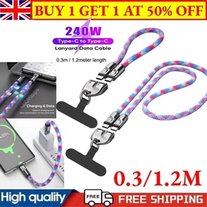 240W USB C Cable Phone Wrist Strap Lanyard Fast Charging & Multi-Function Design - Picture 1 of 16
