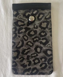 COACH Sunglass Case Women’s Black/Silver Leopard Design Pinch Top Easy Travel - Picture 1 of 11
