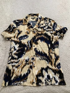 Express Men Rayon Geometric Short Sleeve Button-Up Shirt Multicolor Size S - Picture 1 of 9