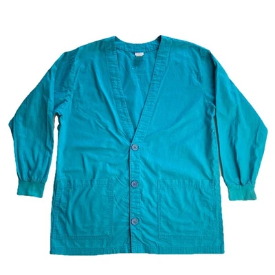 S.C.R.U.B.S. Button Up Scrub Jacket Size Medium Solid Teal Blue Made in USA - Image 1 of 4