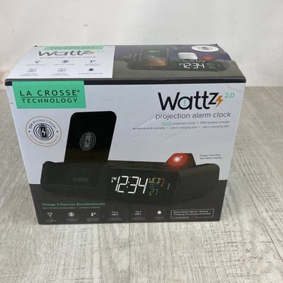 Alarm Clock Docking Station Black Wattz 2.0 Projection 10-Watt Wireless Charging - Image 1 of 4