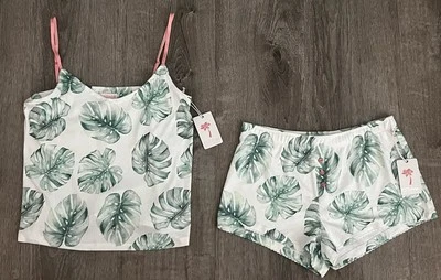 Conjunto de pantalones cortos sin mangas PJ SALVAGE para mujer talla S marfil Monstera verde tejido Foto 1 de 4