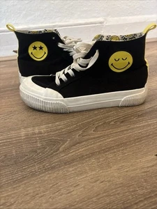 Smiley World - Size 7 - Black & White Smiley High Top Lace Up Trainers - Picture 1 of 8