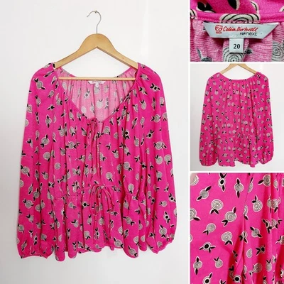 Blusa Top Celia Birtwell For Next Rosa Brillante Negro Estampado Manga Larga Talla 20 Foto 1 de 4