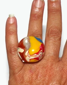 Anillo Sobral Planets Saturno Pollock Multicolor Hecho por Artista Talla 8.25 - Imagen 1 de 7