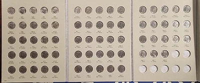 Juego completo de 68 monedas de diez centavos Roosevelt 1965-1999 P&D en carpeta Harris Foto 1 de 4