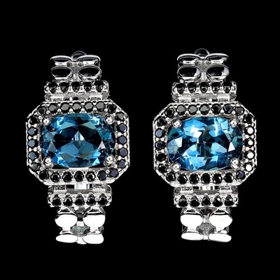925 Sterling Silver Earrings Oval Blue Topaz 7x5mm Spinel Natural Gemstone - Image 1 of 4