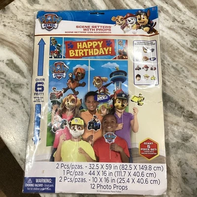 Paw Patrol Scene Setters With Props Happy Birthday Party Decoration Poster Masks - Image 1 of 4