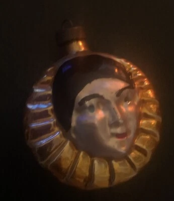 Ancienne boule de Noël en verre mercurisé XIXe décor de Pierrot - Photo 1/4