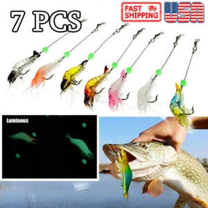 7X Luminous Fishing Artificial Soft Shrimp Bait Silicone Prawn Lures Hook Baits - Picture 1 of 12